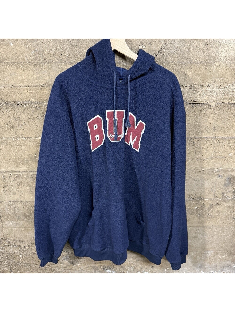 Vintage BUM Equipment Hoodie Mens XL Blue Y2K Surf Grunge Pullover Sweatshirt